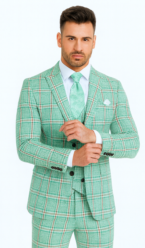 Rossi Man MAX RM1825 Slim Fit 3-Piece Mint Green Suit - Formalwear at USA Men's Outlet