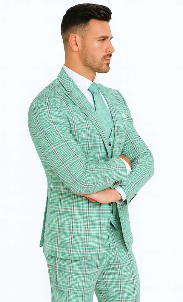 Rossi Man MAX RM1825 Slim Fit 3-Piece Mint Green Suit - Formalwear at USA Men's Outlet