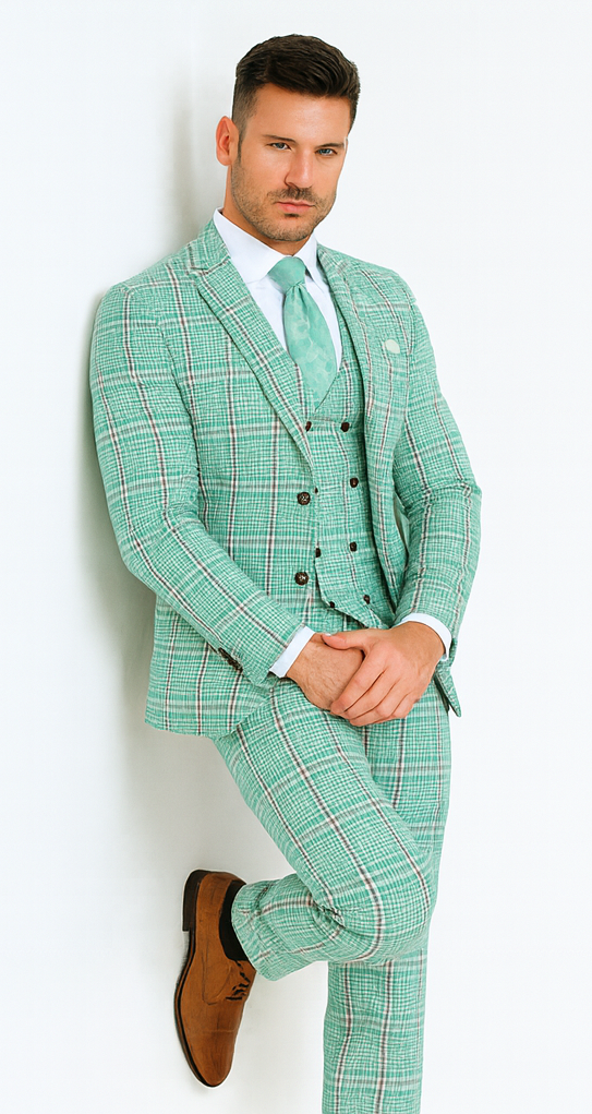 Rossi Man MAX RM1825 Slim Fit 3-Piece Mint Green Suit - Formalwear at USA Men's Outlet