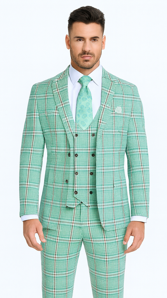 Rossi Man MAX RM1825 Slim Fit 3-Piece Mint Green Suit - Formalwear at USA Men's Outlet