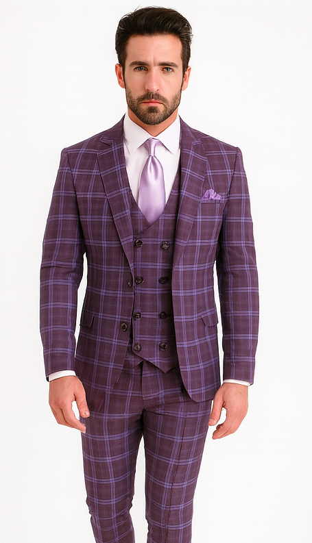 Rossi Man MAX RM1834 Slim Fit 3-Piece Purple Suit - Elegant Men’s Formalwear USA Men's Outlet