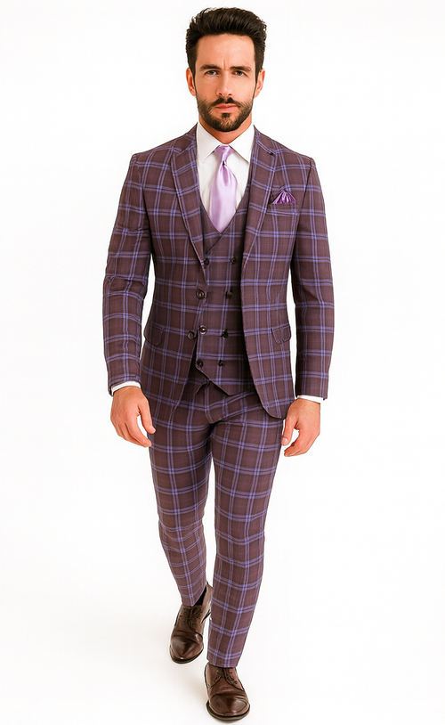 Rossi Man MAX RM1834 Slim Fit 3-Piece Purple Suit - Elegant Men’s Formalwear USA Men's Outlet