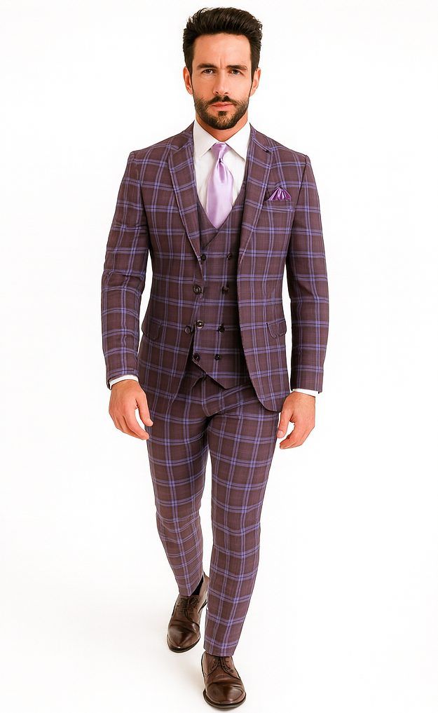 Rossi Man MAX RM1834 Slim Fit 3-Piece Purple Suit - Elegant Men’s Formalwear USA Men's Outlet
