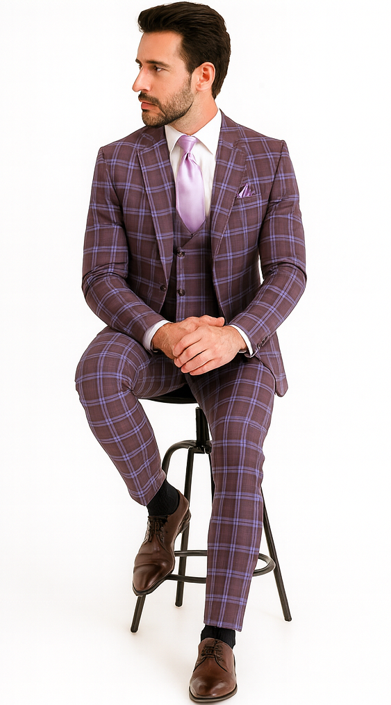 Rossi Man MAX RM1834 Slim Fit 3-Piece Purple Suit - Elegant Men’s Formalwear USA Men's Outlet