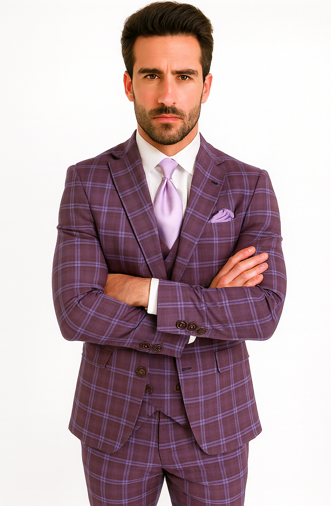 Rossi Man MAX RM1834 Slim Fit 3-Piece Purple Suit - Elegant Men’s Formalwear USA Men's Outlet