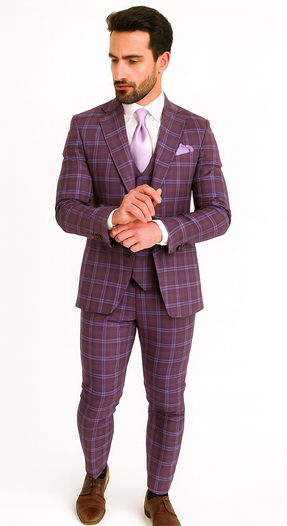 Rossi Man MAX RM1834 Slim Fit 3-Piece Purple Suit - Elegant Men’s Formalwear USA Men's Outlet