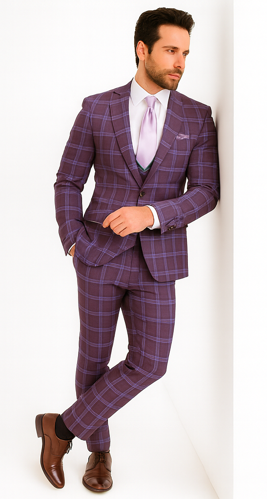 Rossi Man MAX RM1834 Slim Fit 3-Piece Purple Suit - Elegant Men’s Formalwear USA Men's Outlet