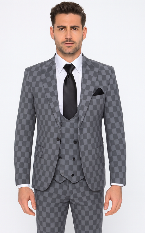 Rossi Man MAX RM1836 Grey Slim Fit 3-Piece Suit - Men’s Formalwear by USA Men's Outlet