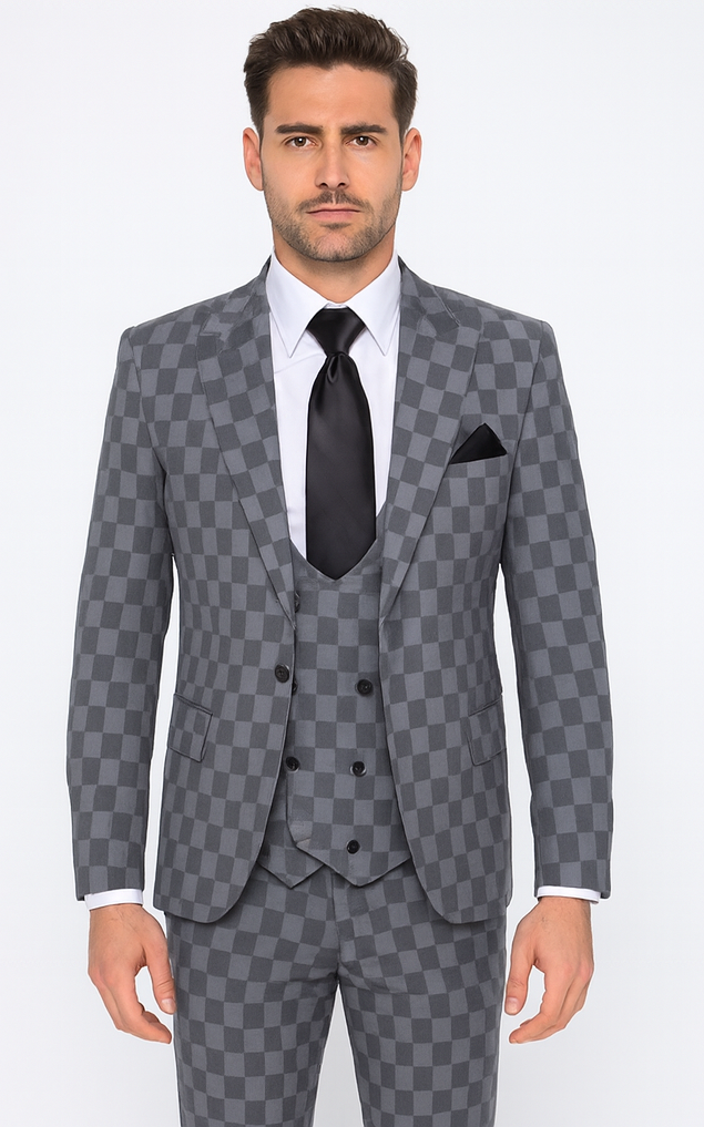 Rossi Man MAX RM1836 Grey Slim Fit 3-Piece Suit - Men’s Formalwear by USA Men's Outlet