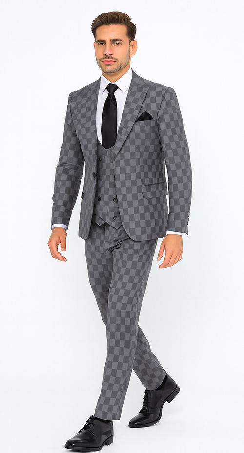 Rossi Man MAX RM1836 Grey Slim Fit 3-Piece Suit - Men’s Formalwear by USA Men's Outlet