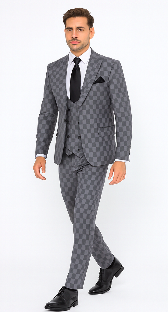 Rossi Man MAX RM1836 Grey Slim Fit 3-Piece Suit - Men’s Formalwear by USA Men's Outlet