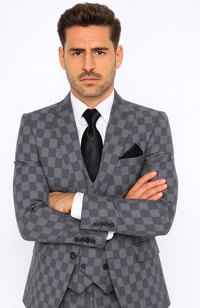 Rossi Man MAX RM1836 Grey Slim Fit 3-Piece Suit - Men’s Formalwear by USA Men's Outlet