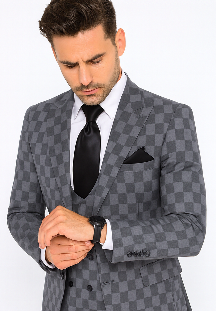 Rossi Man MAX RM1836 Grey Slim Fit 3-Piece Suit - Men’s Formalwear by USA Men's Outlet