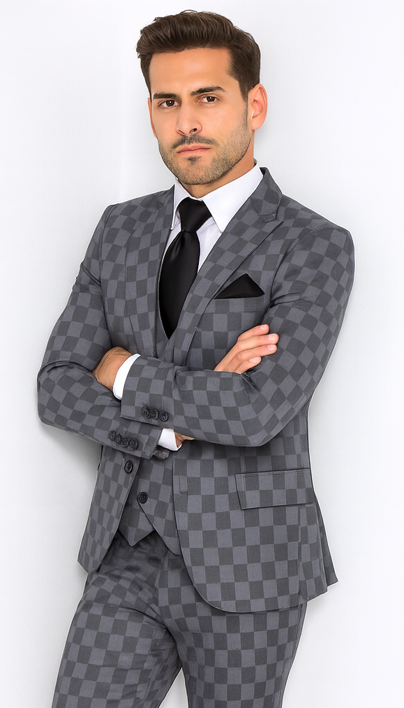 Rossi Man MAX RM1836 Grey Slim Fit 3-Piece Suit - Men’s Formalwear by USA Men's Outlet