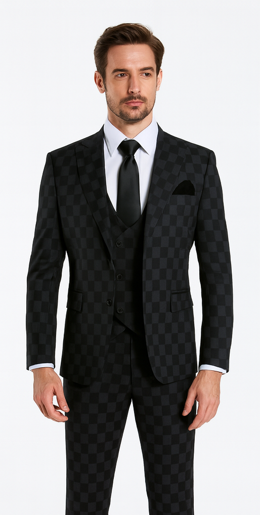 Rossi Man MAX RM1837 Black Slim Fit 3-Piece Suit - Men’s Formalwear by USA Men's Outlet
