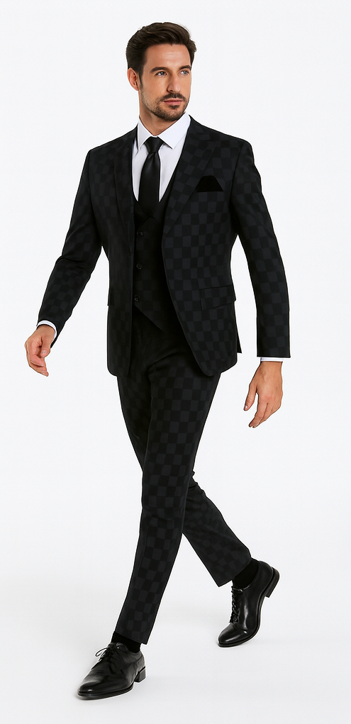 Rossi Man MAX RM1837 Black Slim Fit 3-Piece Suit - Men’s Formalwear by USA Men's Outlet