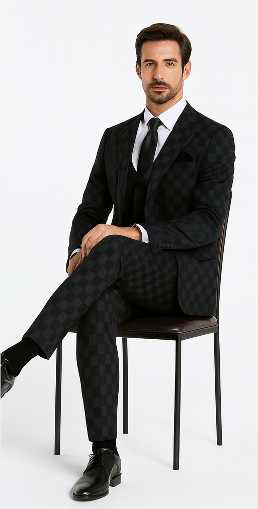 Rossi Man MAX RM1837 Black Slim Fit 3-Piece Suit - Men’s Formalwear by USA Men's Outlet