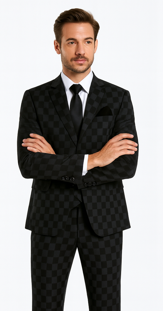 Rossi Man MAX RM1837 Black Slim Fit 3-Piece Suit - Men’s Formalwear by USA Men's Outlet