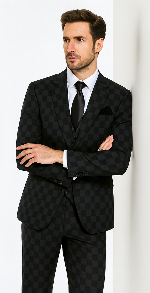 Rossi Man MAX RM1837 Black Slim Fit 3-Piece Suit - Men’s Formalwear by USA Men's Outlet