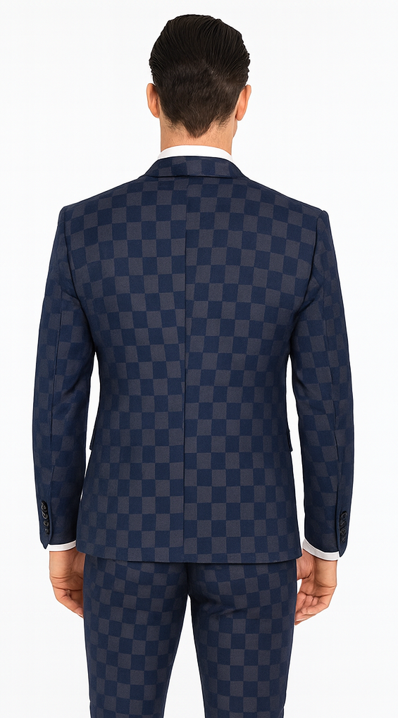 Rossi Man MAX RM1838 Navy Check Slim Fit 3-Piece Suit - Men’s Formalwear by USA Men's Outlet