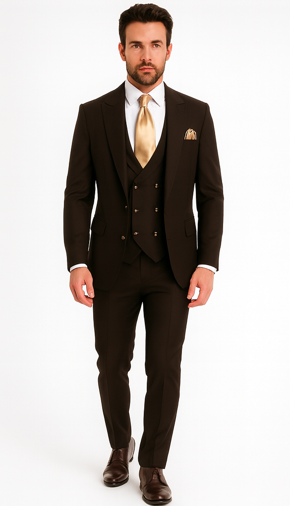 Rossi Man MAX Slim Fit 3-Piece Chocolate Brown Suit - Modern Men’s Formal Set by USA Men's Outlet