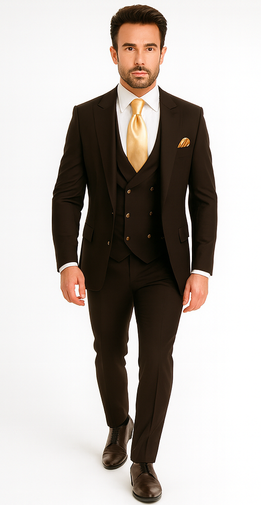 Rossi Man MAX Slim Fit 3-Piece Chocolate Brown Suit - Modern Men’s Formal Set by USA Men's Outlet