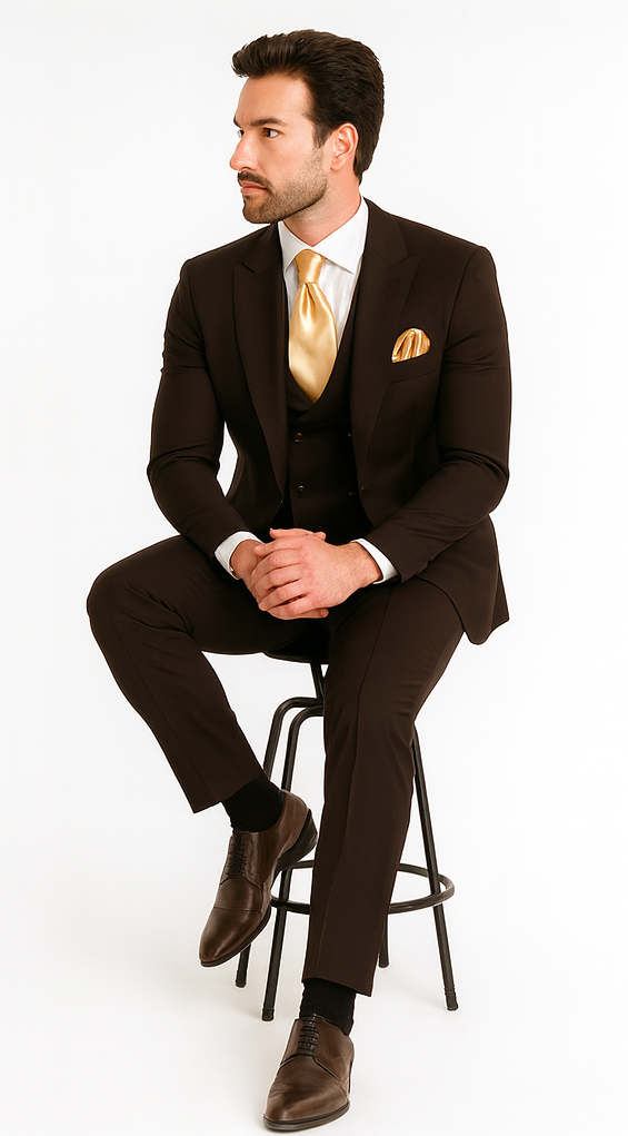 Rossi Man MAX Slim Fit 3-Piece Chocolate Brown Suit - Modern Men’s Formal Set by USA Men's Outlet