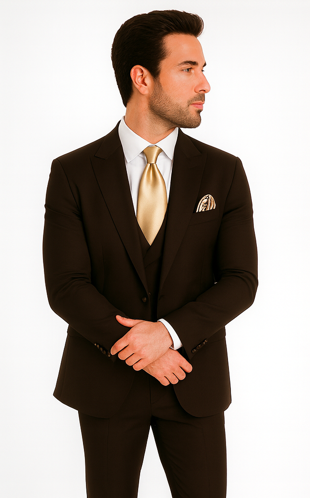 Rossi Man MAX Slim Fit 3-Piece Chocolate Brown Suit - Modern Men’s Formal Set by USA Men's Outlet