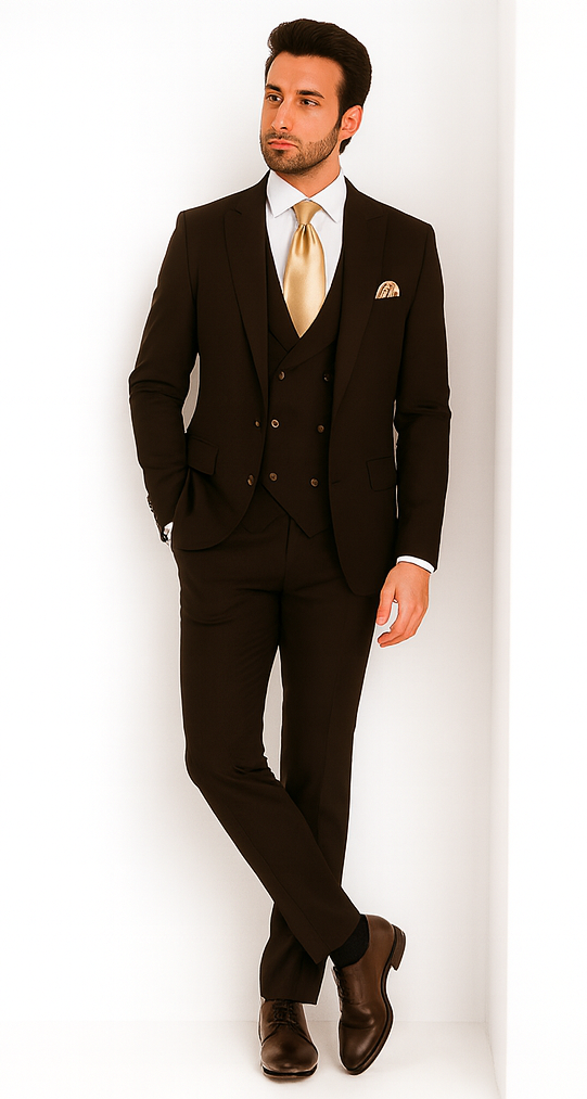 Rossi Man MAX Slim Fit 3-Piece Chocolate Brown Suit - Modern Men’s Formal Set by USA Men's Outlet