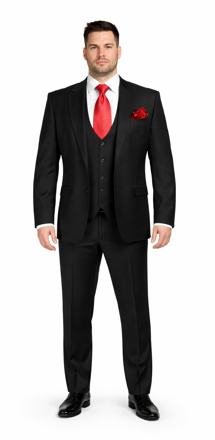 Rossiman Men’s Formal Black Slim Fit Suit - 3-Piece with Stylish Vest & Trousers - Italian Tailored Elegance by USA Men's Outlet
