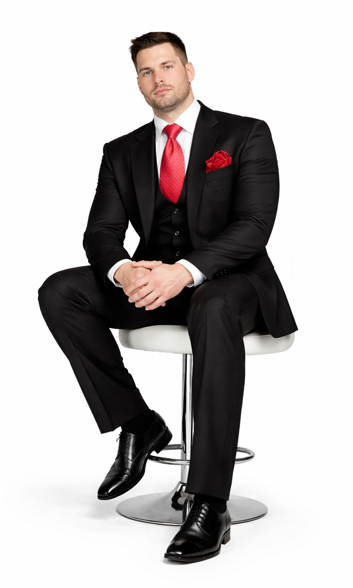 Rossiman Men’s Formal Black Slim Fit Suit - 3-Piece with Stylish Vest & Trousers - Italian Tailored Elegance by USA Men's Outlet