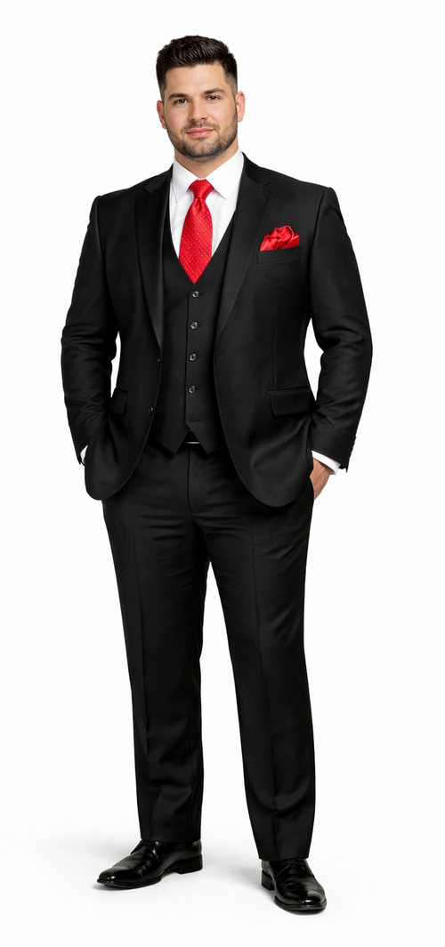 Rossiman Men’s Formal Black Slim Fit Suit - 3-Piece with Stylish Vest & Trousers - Italian Tailored Elegance by USA Men's Outlet