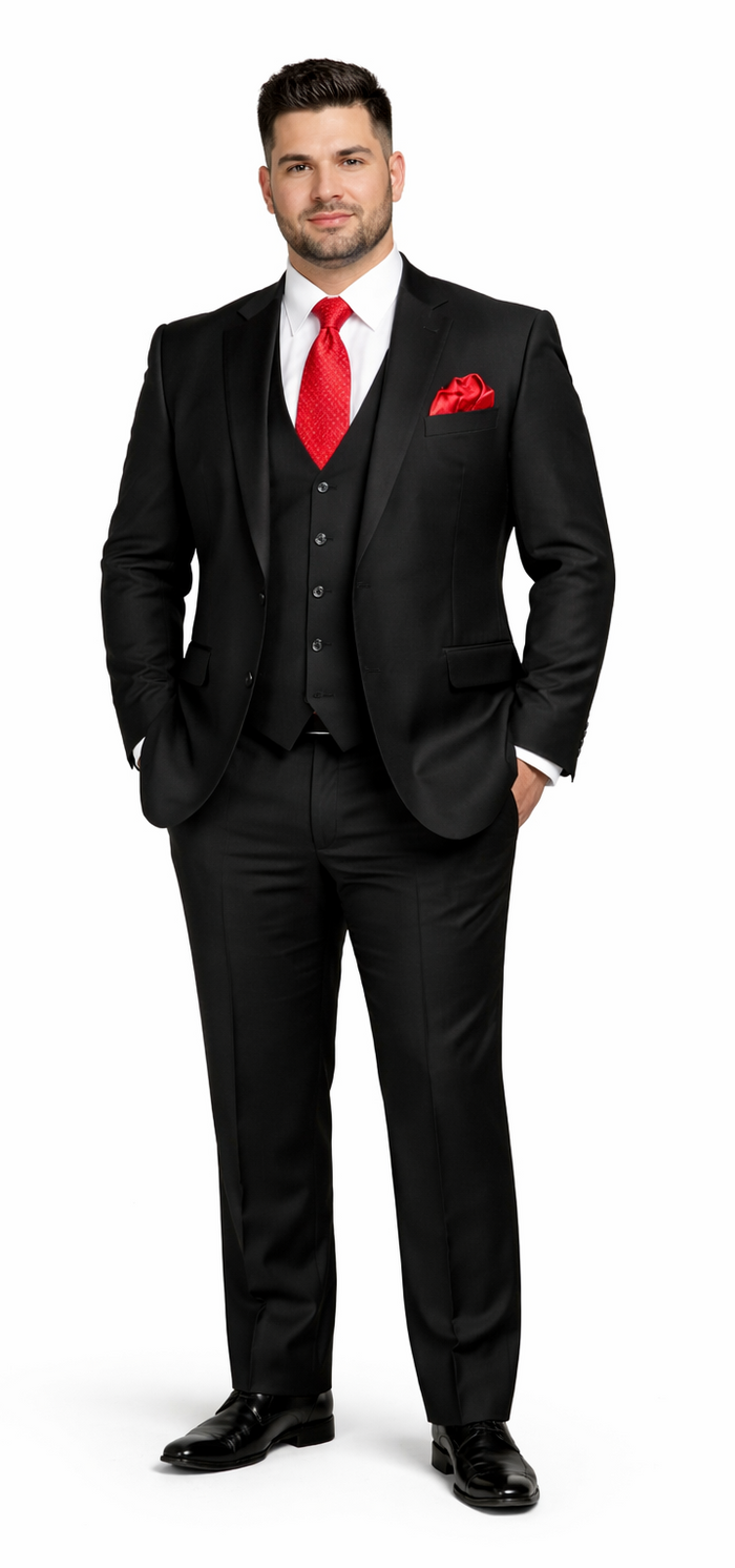 Rossiman Men’s Formal Black Slim Fit Suit - 3-Piece with Stylish Vest & Trousers - Italian Tailored Elegance by USA Men's Outlet