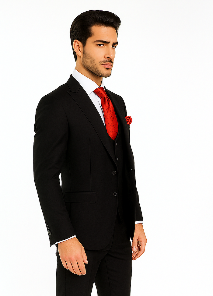 Rossi Man Men’s Slim Fit Black Suit - Double-Breasted Vest - Elegant Italian Formalwear for Men USA Men's Outlet