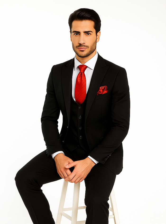 Rossi Man Men’s Slim Fit Black Suit - Double-Breasted Vest - Elegant Italian Formalwear for Men USA Men's Outlet