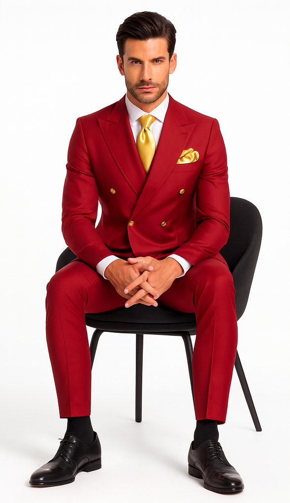 Rossi Man MILANO RM1191 Men’s Slim Fit 3-Piece Red Suit - Stylish Modern Formalwear for Events USA Men's Outlet