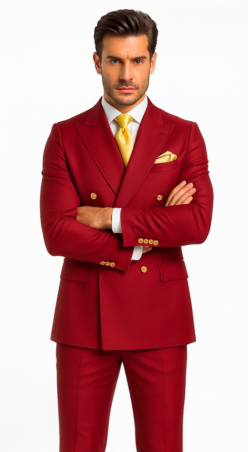 Rossi Man MILANO RM1191 Men’s Slim Fit 3-Piece Red Suit - Stylish Modern Formalwear for Events USA Men's Outlet