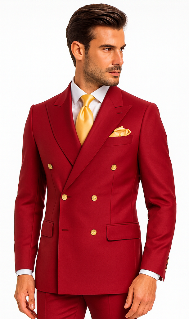 Rossi Man MILANO RM1191 Men’s Slim Fit 3-Piece Red Suit - Stylish Modern Formalwear for Events USA Men's Outlet