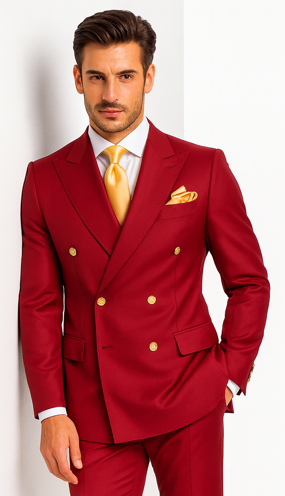 Rossi Man MILANO RM1191 Men’s Slim Fit 3-Piece Red Suit - Stylish Modern Formalwear for Events USA Men's Outlet