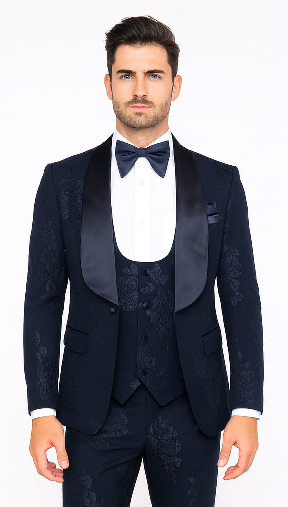 Rossi Man RM1252 - Men’s 3-Piece Smoking Style Tuxedo - Elegant Evening Formalwear by USA Men's Outlet