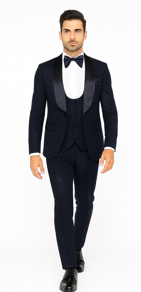 Rossi Man RM1252 - Men’s 3-Piece Smoking Style Tuxedo - Elegant Evening Formalwear by USA Men's Outlet