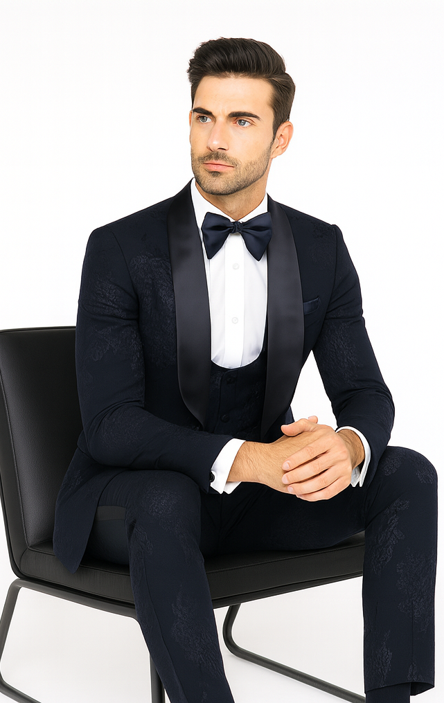 Rossi Man RM1252 - Men’s 3-Piece Smoking Style Tuxedo - Elegant Evening Formalwear by USA Men's Outlet