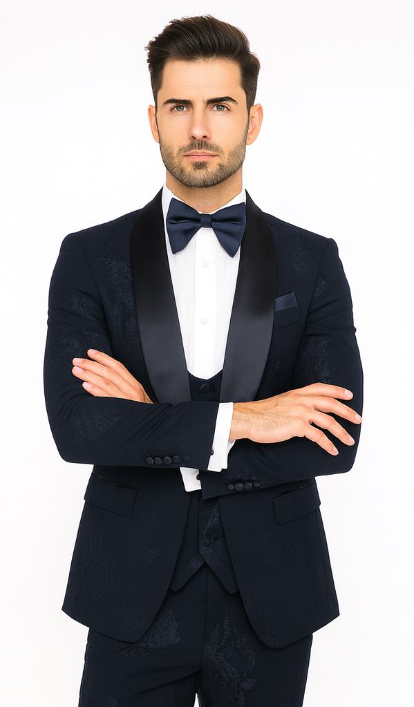 Rossi Man RM1252 - Men’s 3-Piece Smoking Style Tuxedo - Elegant Evening Formalwear by USA Men's Outlet