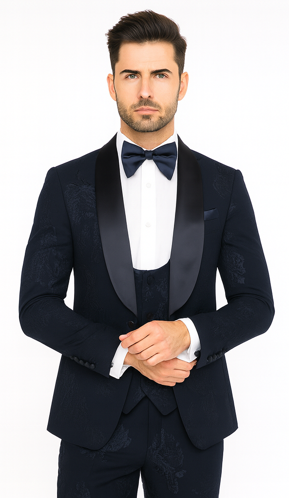 Rossi Man RM1252 - Men’s 3-Piece Smoking Style Tuxedo - Elegant Evening Formalwear by USA Men's Outlet