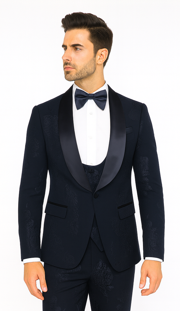 Rossi Man RM1252 - Men’s 3-Piece Smoking Style Tuxedo - Elegant Evening Formalwear by USA Men's Outlet