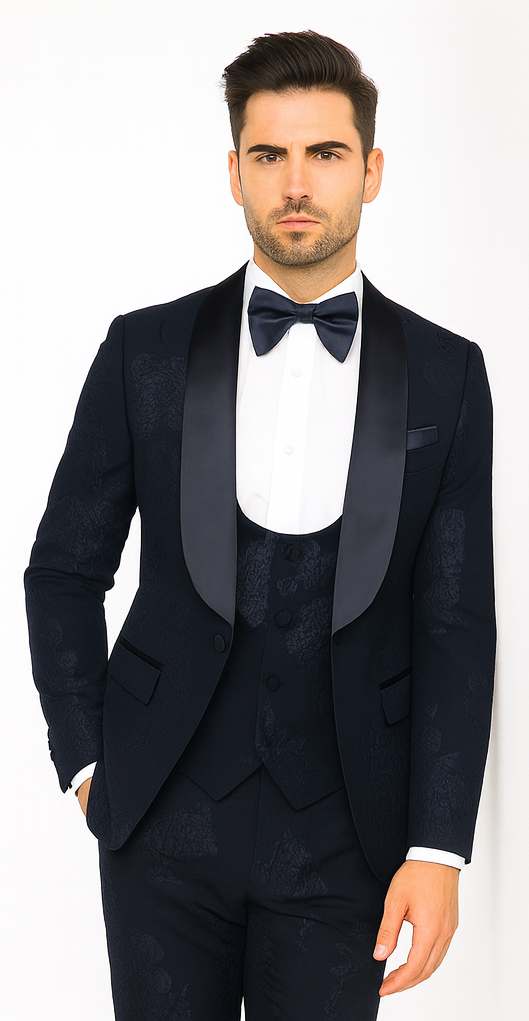 Rossi Man RM1252 - Men’s 3-Piece Smoking Style Tuxedo - Elegant Evening Formalwear by USA Men's Outlet
