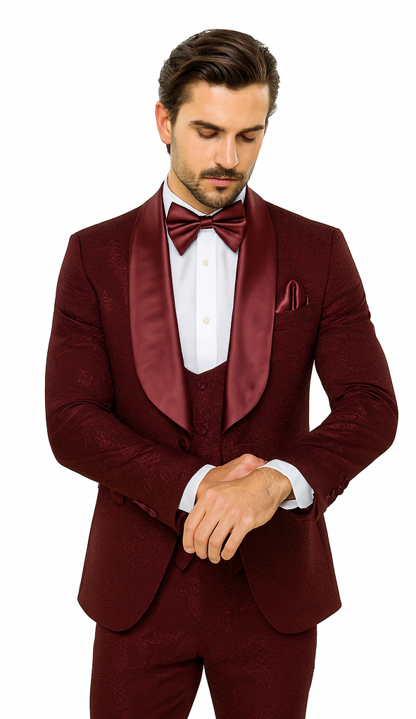 Rossi Man RM1253 - Formal 3-Piece Smoking Style Tuxedo for Men - Elegant Evening Wear by USA Men's Outlet