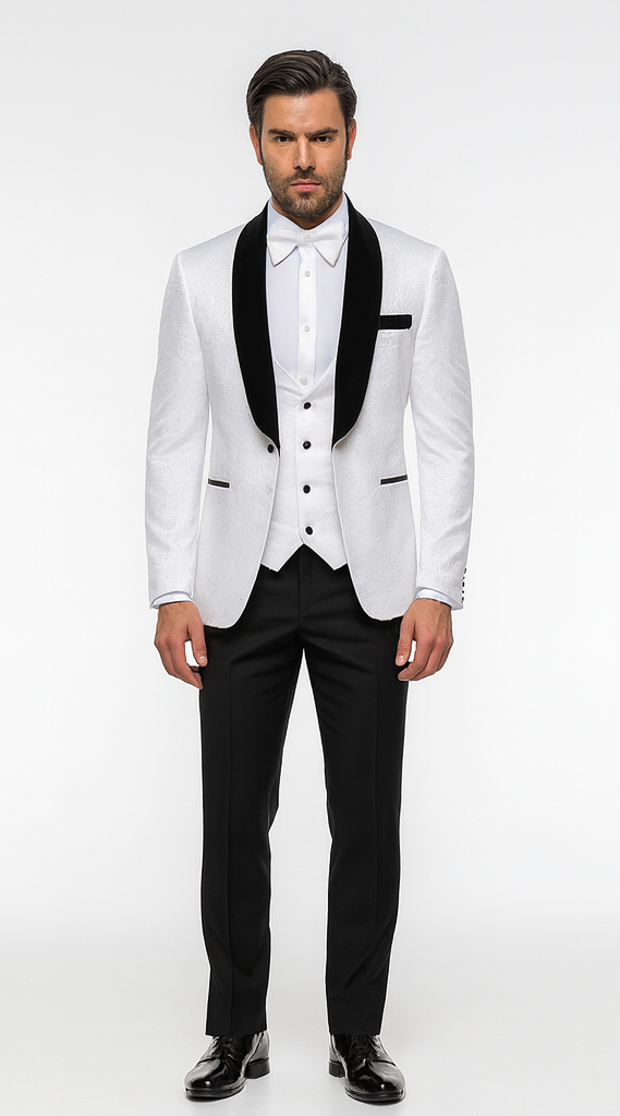 Rossi Man RM1444 - Slim Fit Smoking Style 3-Piece Tuxedo for Men - Modern Formal USA Men's Outlet
