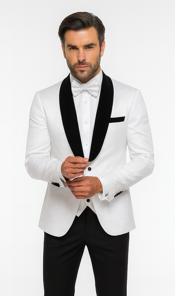 Rossi Man RM1444 - Slim Fit Smoking Style 3-Piece Tuxedo for Men - Modern Formal USA Men's Outlet