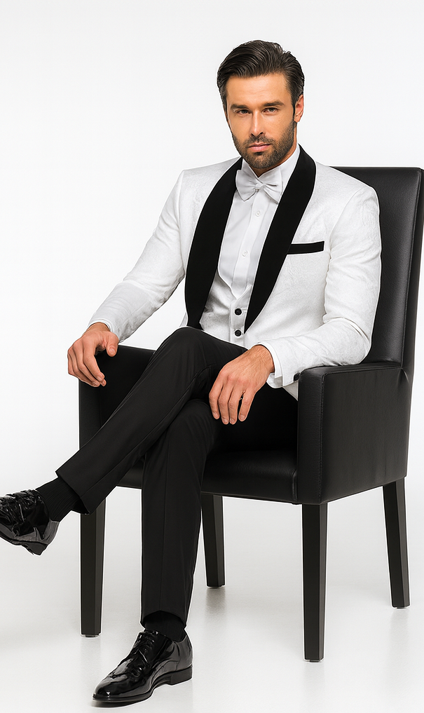 Rossi Man RM1444 - Slim Fit Smoking Style 3-Piece Tuxedo for Men - Modern Formal USA Men's Outlet